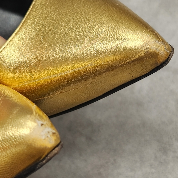 Saint Laurent Pumps 8.5 Golden Leather Stiletto Pointed Toe Luxury Made In Italy - Picture 10 of 16